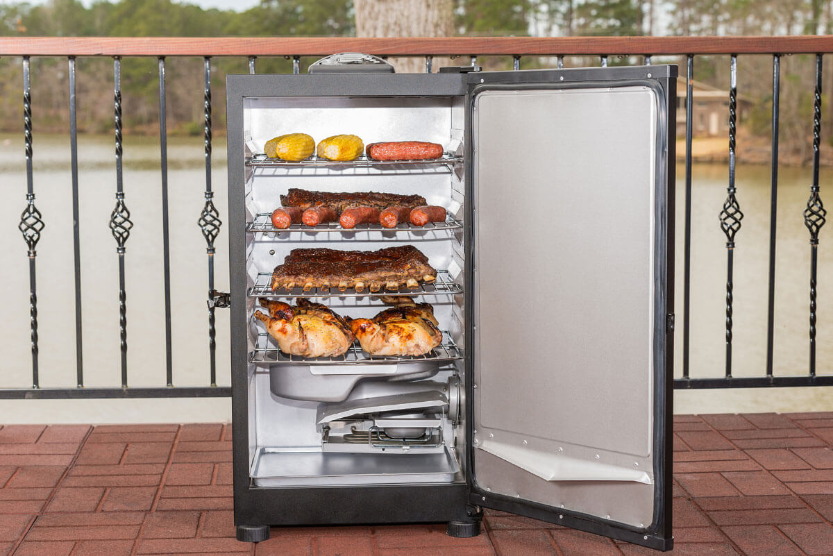 Four chrome-coated smoking racks.