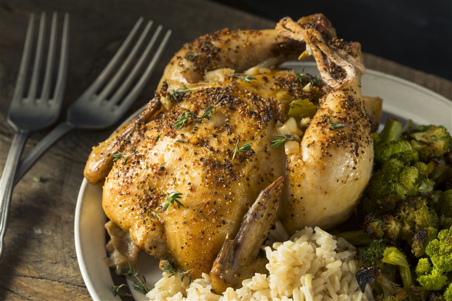 Smoked Cornish Hens with Wild Rice