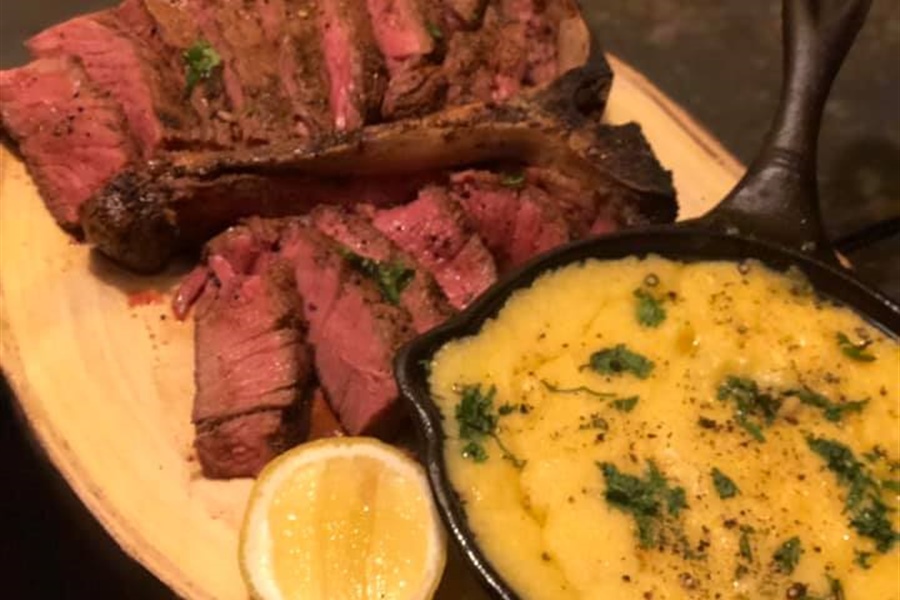 Smoked T-Bone with Jalapeño Cheese Grits